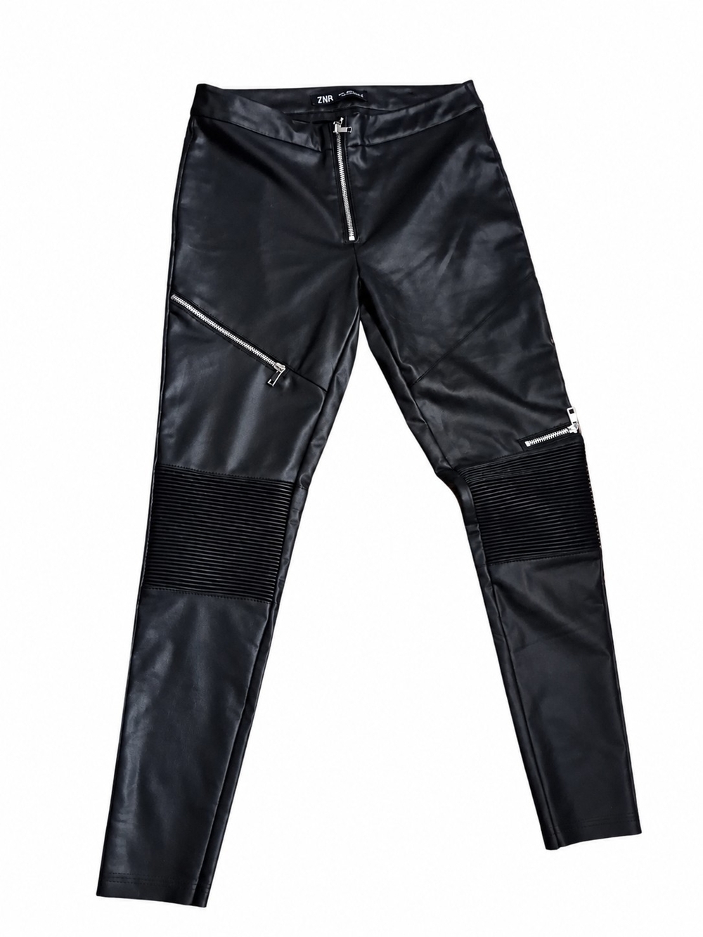 Zara Black Faux Leather Moto Leggings with Zip Details